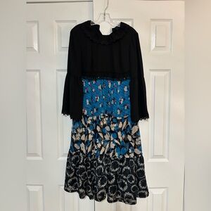 Anna Sui Floral Patchwork Long Sleeve Dress Womens size P